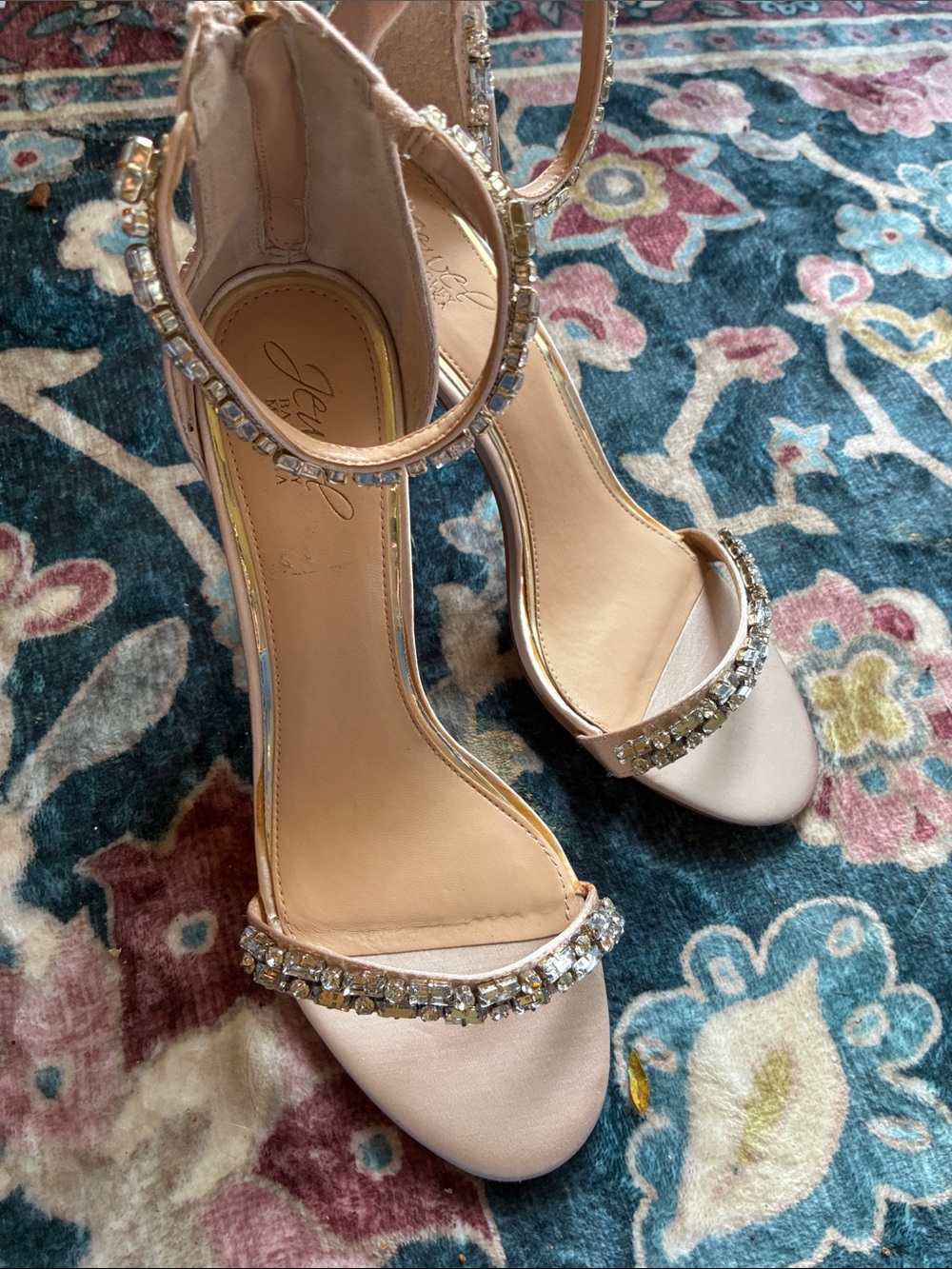 Badgley Mischka Crystal-Embellished Blush Heeled Sandals
